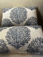 WILLIAMS SONOMA HOME SUNBRELLA PILLOWS- CORAL REEF SEA FAN - Set Of Two Blue
