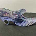 Vintage Fenton Cat Head Slipper Shoe Art Glass Iridescent Purple With Tag