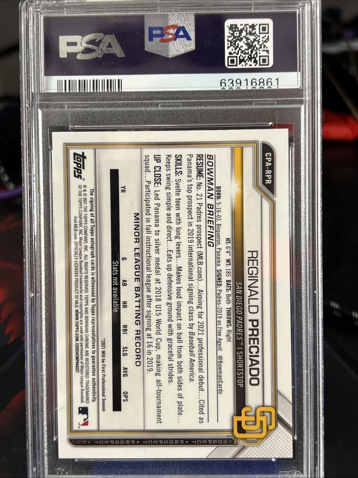 2021 Bowman Chrome Prospect Auto Reginald Preciado Purple Refractor /250 PSA 9 - Image 2 of 2