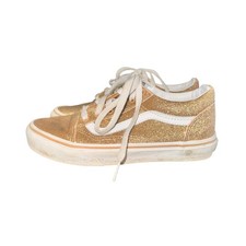 Vans Old Skool Off The Wall Sneakers Girl's Size 3 Gold Glitter Lace Up Shoes