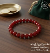 Unisex Red Agate Stone Beaded Bracelet - Natural Crystal Healing Gemstone