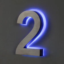 Metal Illuminated LED Blue Lighted Letter Address Plaque House Number Sign Logo