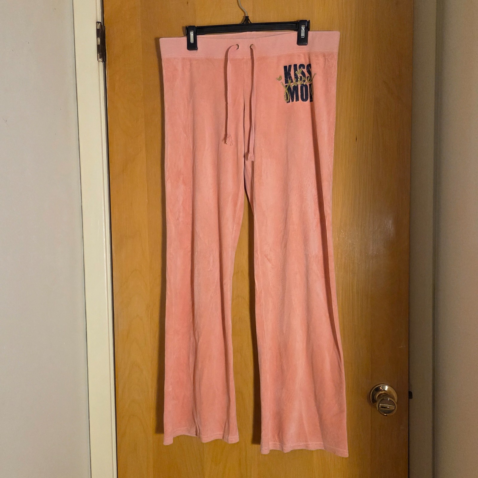 Vintage Juicy Couture Velour Low Flare Track Pants Sz M/L Pink Bling 33
