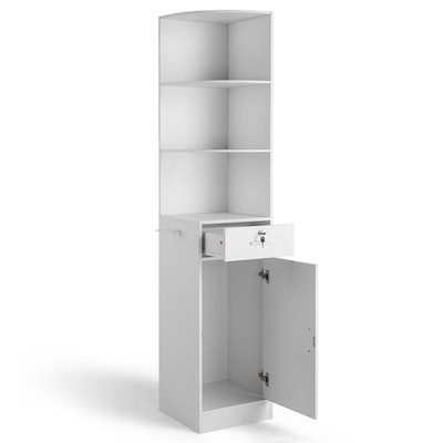 Multi-Functional Wall Mounted Salon Station, Corner Cabinet with Locking Drawer