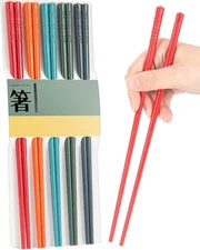 5 Pairs Dishwasher Safe Fiberglass Chopsticks Set, 9.5 Inch Reusable Japanese Ch