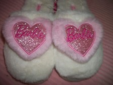 BARBIE FAUX FUR SLIPPERS WOMEN SIZE 8/9 PINK GLITTER HEARTS INDOOR/OUTDOOR