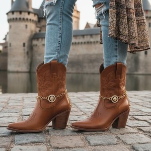 Women Gold Metal Chain Boot Bracelet Anklet Shoe Bling Lion Double Side Coin SET