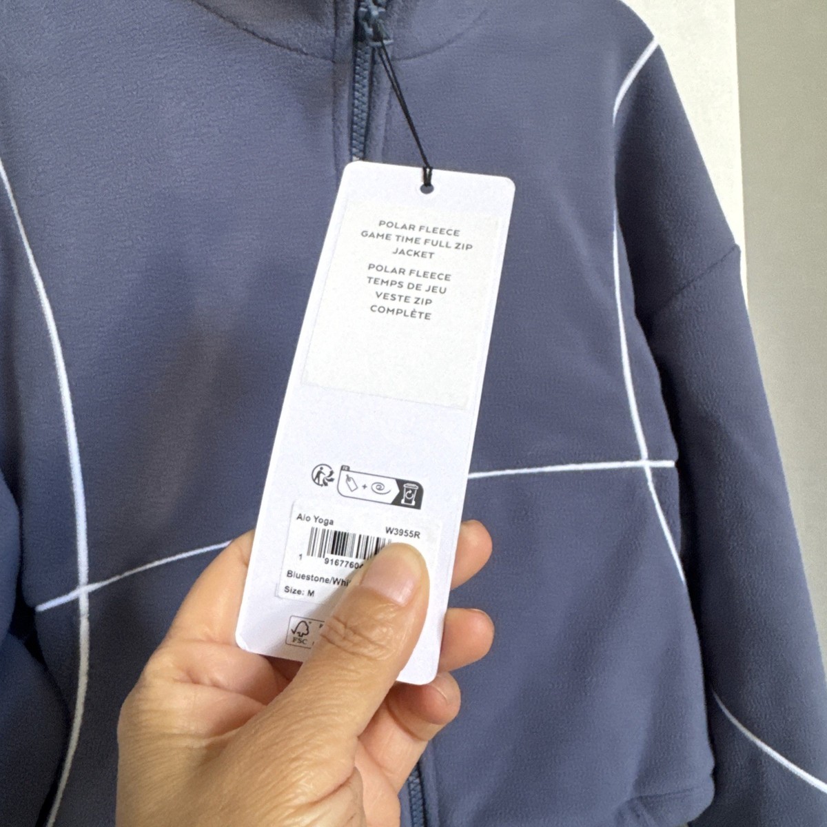 NEW Alo Fleece Cropped Full Zipper Jacket Blue Bluestone White