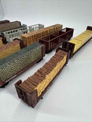 Lot of 13 Southern SOU Pulpwood / Bulkhead Flat Cars W/ Loads Ho Scale - Picture 2 of 13