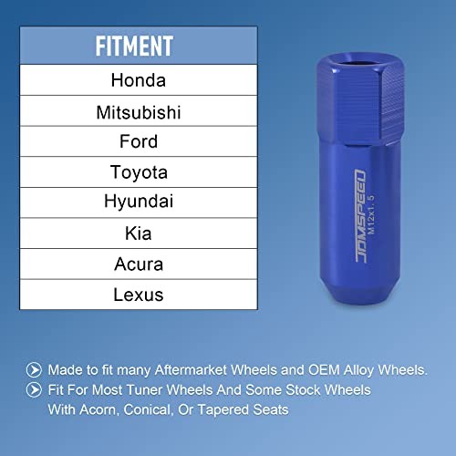 Blue 60MM Aluminum Extended Tuner Lug Nuts Replacement for Wheel Rims ...