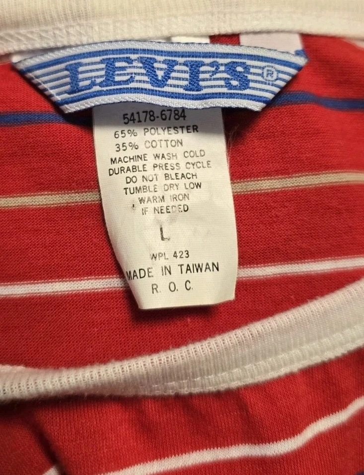 Camiseta Levis Mujer Años 80 Vintage Manga Corta Talla Grande Rayas Rojas Foto 4 de 4