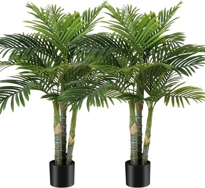 4FT Golden Cane Palm, Artificial Palm Tree Large Tropical Faux Palm Trees UV ...