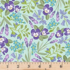 Easter Garden Spring Floral Aqua 3162Q 100 Cotton Fabric Half yd continuous cut