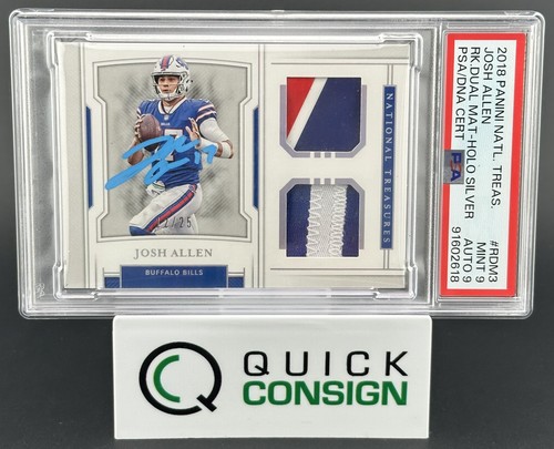 JOSH ALLEN 2018 NATIONAL TREASURES HOLO RPA DUAL PATCH 12/25 AUTO 9 PSA 9 Q6995
