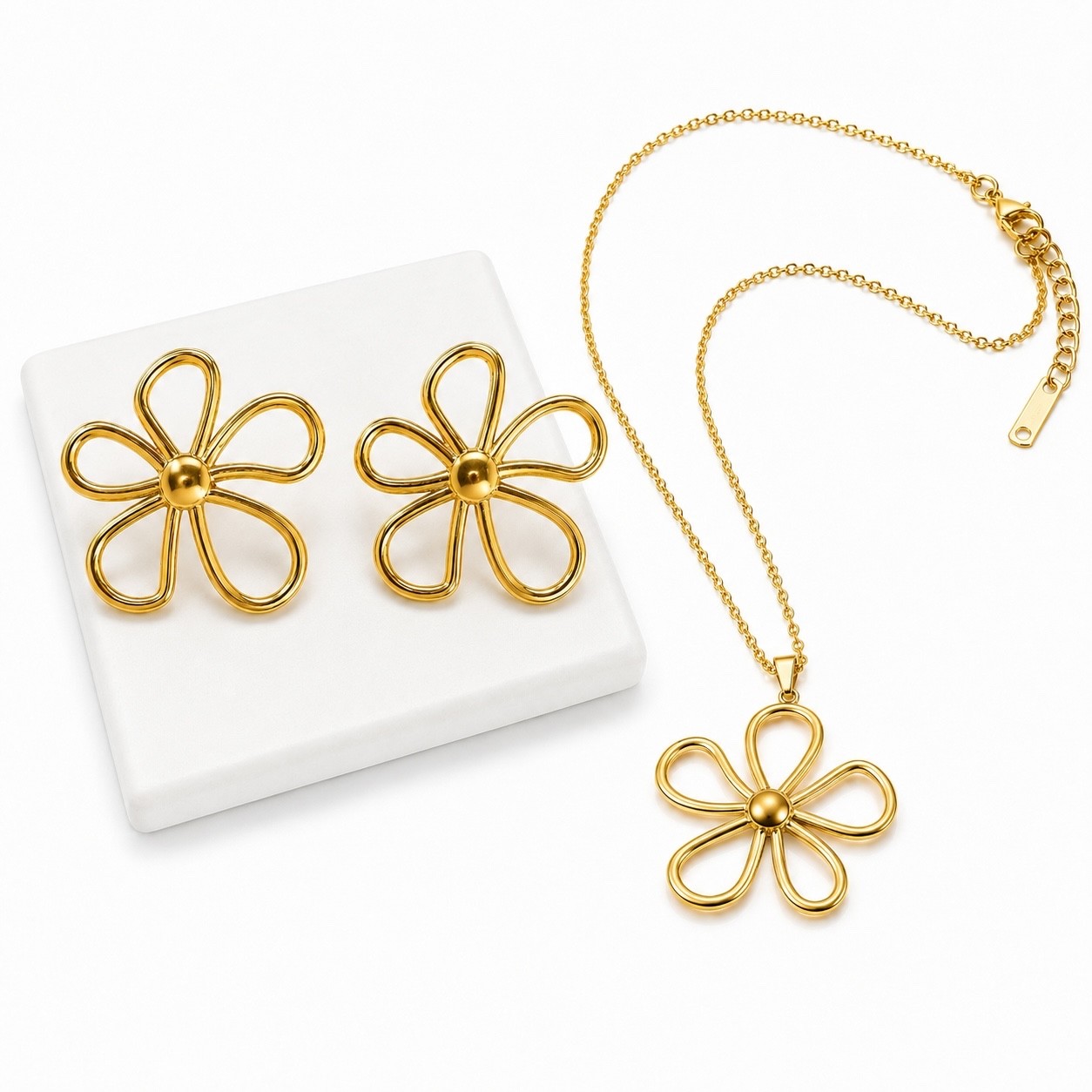 Parure Fleur Dorée en Acier Inoxydable : Le Cadeau Chic et Tendance Idéal pour Elle