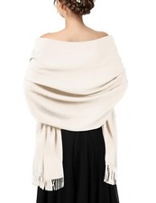 Shawls and Wraps for Evening Dresses, Soft Pashmina Shawls for Cream White