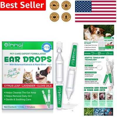 Dog Cat Ear Cleaner Gentle Plant-Based Formula Soothing Relief 10 Tubes