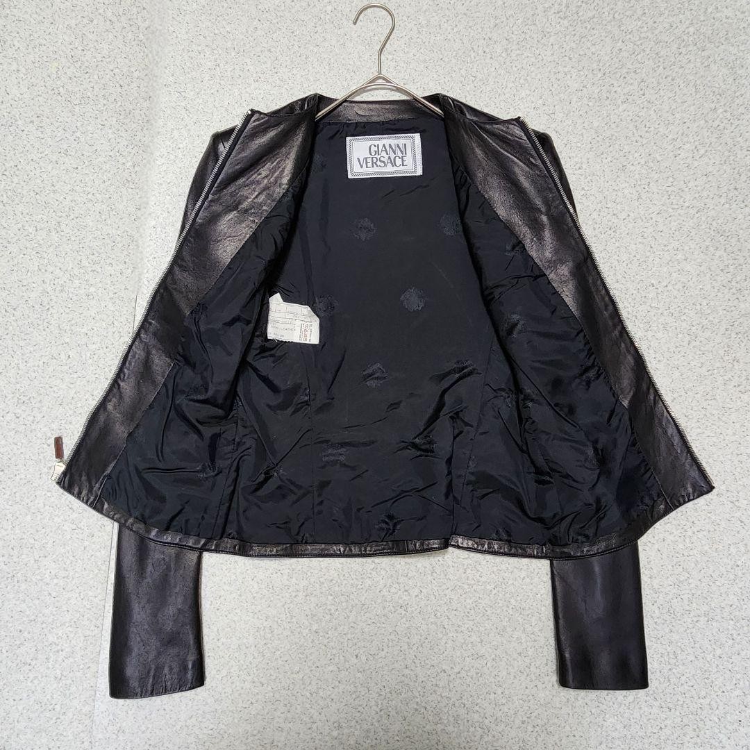 USED VERSACE COLLARLESS LEATHER JACKET, ZIP-UP, BLACK LAMB LEATHER, SIZE 40 GO thumbnail 8