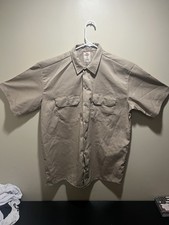 Dickies Men  s Large Shirt Short Sleeve Work Shop Twill Khaki tan Uniform