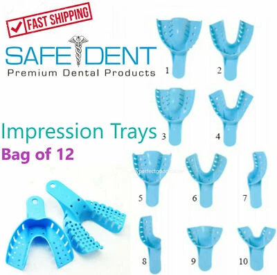 Dental Impression Trays Perforated Plastic Autoclave (CHOOSE SIZE) (1 Bag of 12)