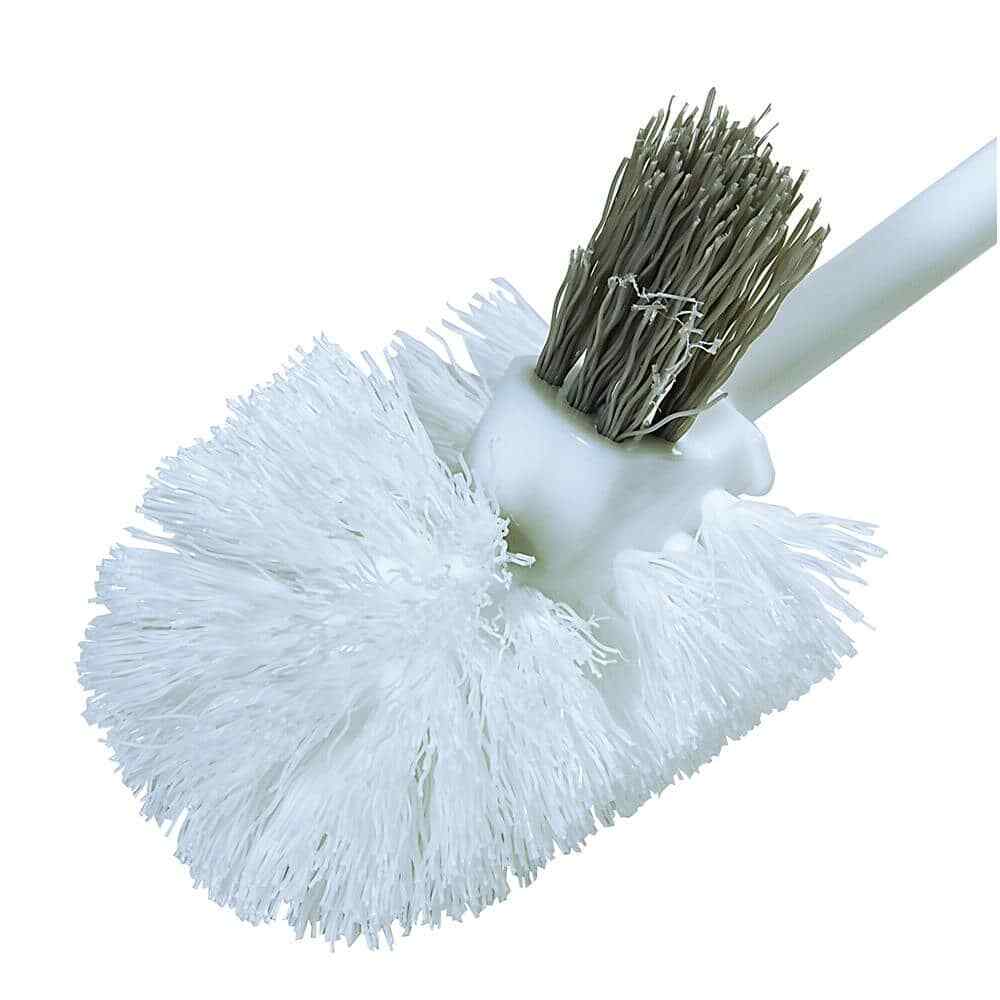 Toilet Bowl Brush with Rim Cleaner and Holder Set Hard Bristle, White