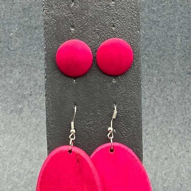 Pendientes perforados Charlotte Accessories madera rosa caliente redondo ovalado colgante BoHo Foto 4 de 4