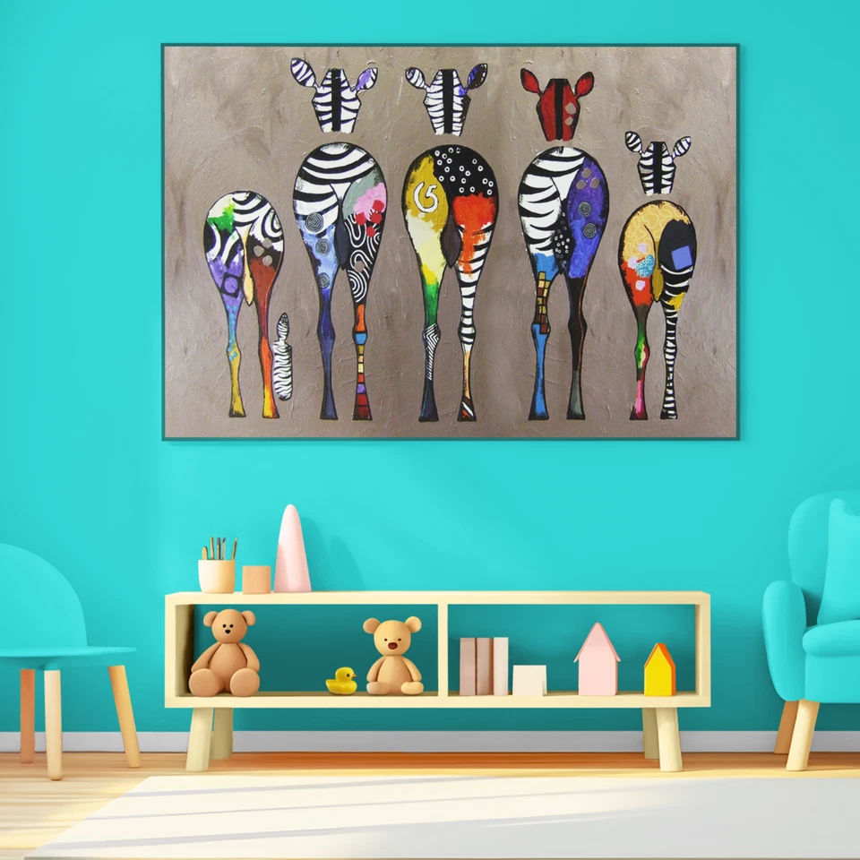 Colorful Painted Zebra Canvas Wall Art Print, Colorful Animal Poster Print, - Image 4 of 4
