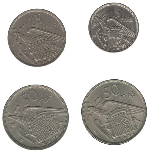 Spain 5,25 & 50 Pesetas Coins With Date In Star - Picture 2 of 2