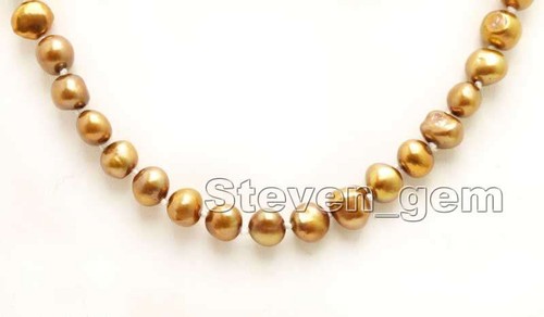 8-9mm Baroque Natural Freshwater Green Pearl Necklace for Women 17'' Chokers - Picture 38 of 48