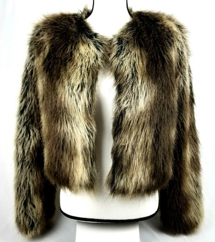 Womens Shaggy Faux Fur Jacket - Brown 