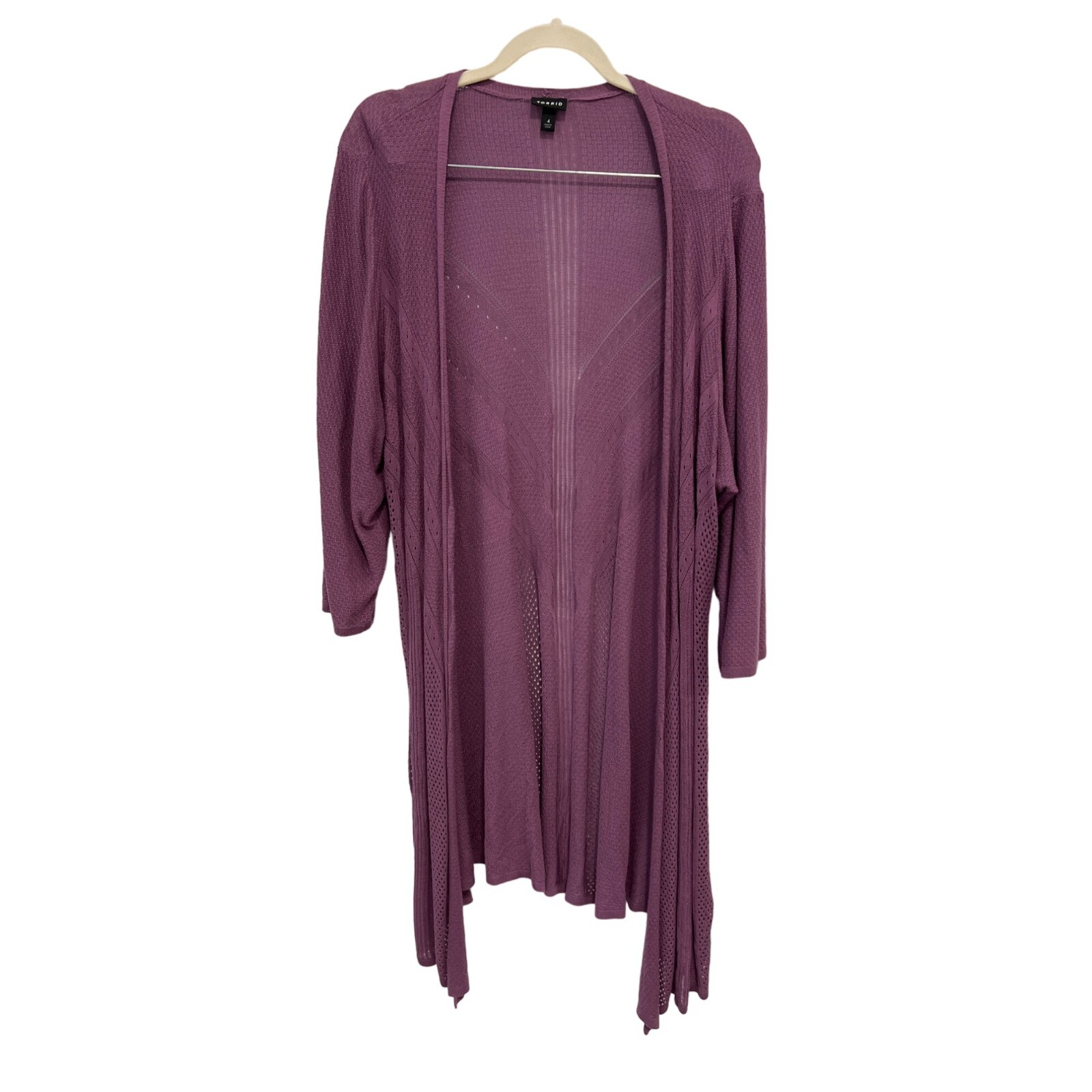Torrid Open Knit Cardigan Sweater Women 4 Purple Viscose Cozy Comfort Longline