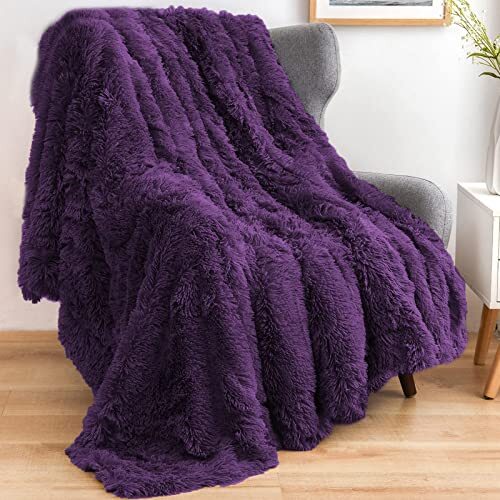 Fuzzy Faux Fur Throw Blanket Twin Size Super Soft Cozy Twin(60"x80") Purple - Picture 2 of 7