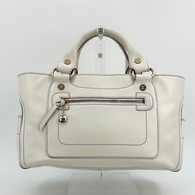 CELINE Boogie Bag Handbag  Leather White Authentic From Japan/0265