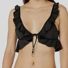 Soluna Women's Ruffle Bikini Top Swimsuit Black Size S  00867