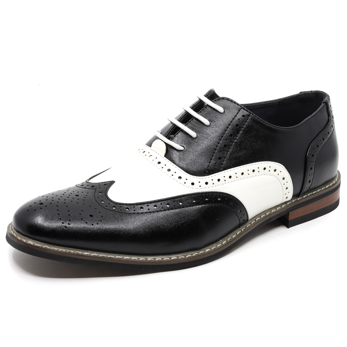 Black White Brogue Dress Shoes HuitJours Men's Wingtip Oxford Dress Shoes -  Black & White Brogue Derby, Rubber Sole, Lace-Up Formal Business Casual  Shoes