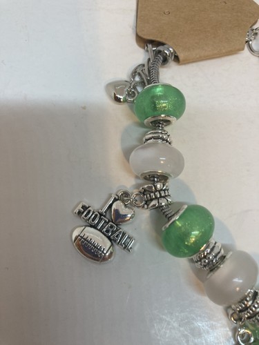 Eagles Football Charm Bracelet Handmade W/ Large European Style Beads - Picture 2 of 5