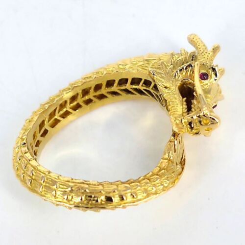Imposanter Vintage Drachenring aus 750er Gelbgold mit Rubinaugen - Bild 7 von 9