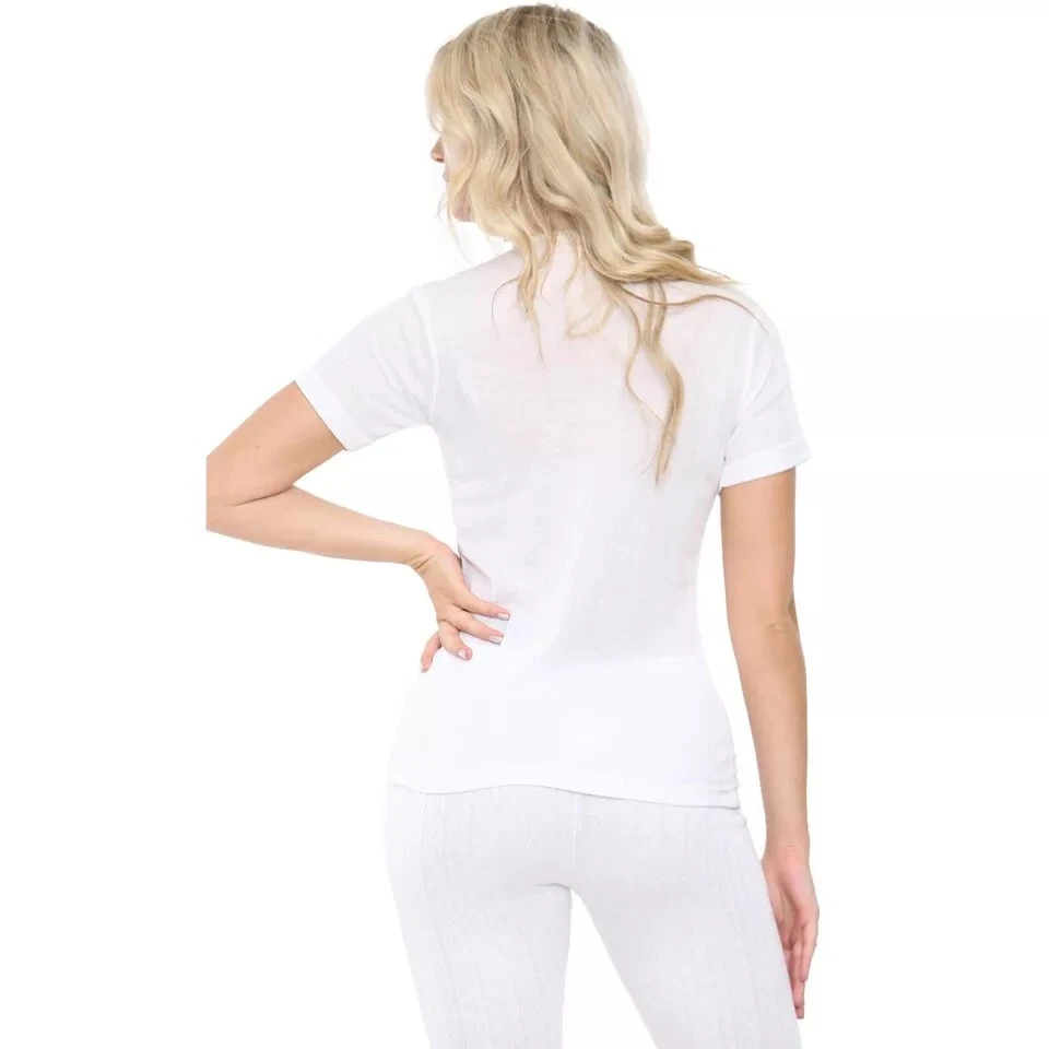 Ladies Short Sleeve Thermal Top White S - 3XL - Image 4 of 4