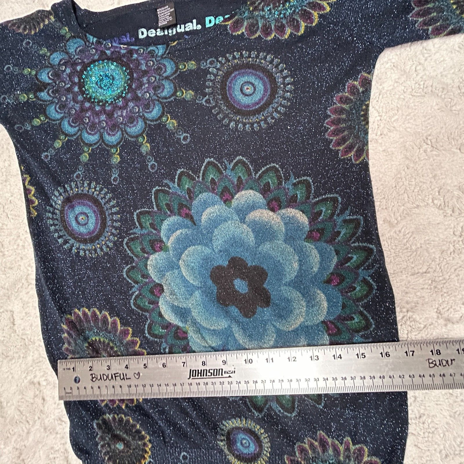 Desigual Women Boat Neck Floral Metallic Sweater … - image 8