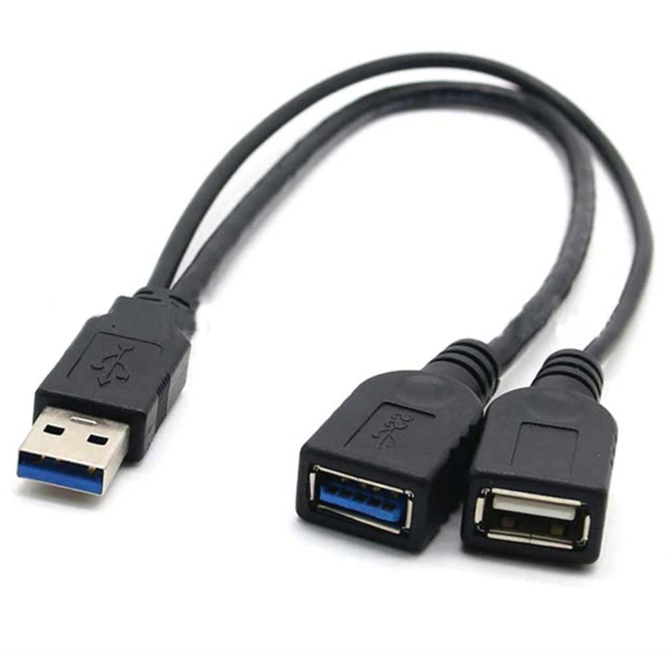 Адаптер питания концентратора данных USB 3.0 штекер на 2 гнезда USB Y-разветвитель кабель для зарядки - Изображение 2 из 4