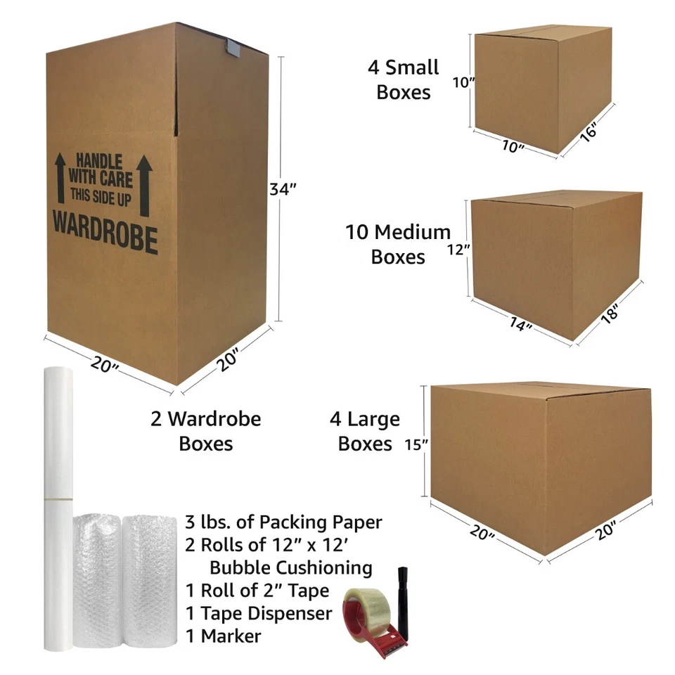 UBMOVE 2 Room Wardrobe Kit 18 Moving Boxes plus Packing Supplies - Image 2 of 4