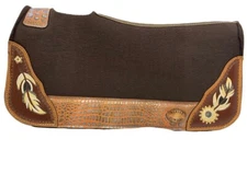 BARREL SADDLE PAD 28" x 30"x 1" Brown Felt Painted SUNFLOWER Teal White FEATHER