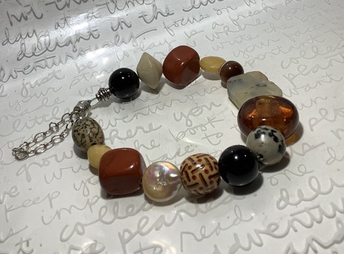 Handmade Italian? OOAK 925 Ster Amber Jasper Tiger Eye Plus 7.75” Bracelet 30.9g - 第 3/9 張圖片