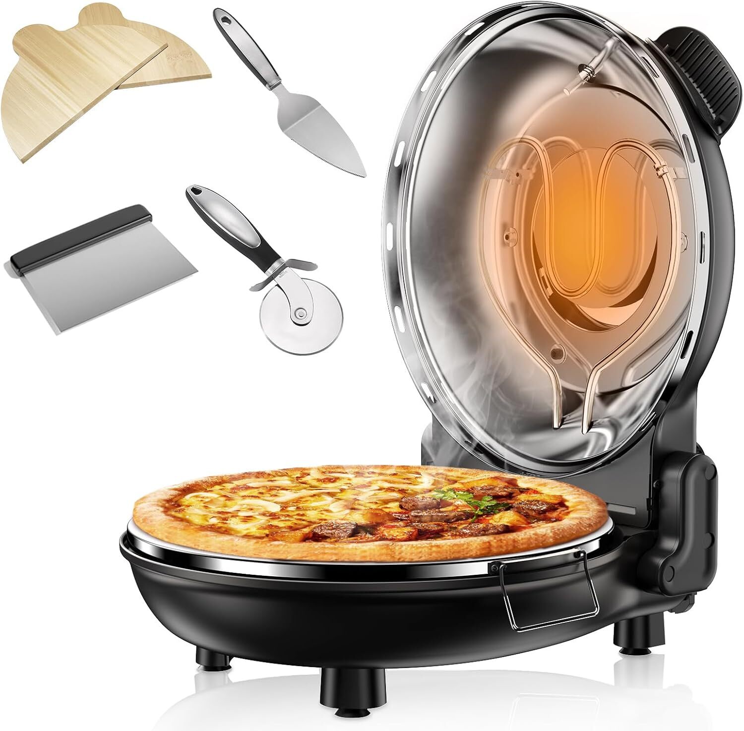 High-Temp 1200W Electric Pizza Oven Heats to 800°F for Indoor Use
