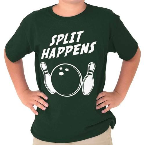 Funny Bowling Pin Humor Split Happens Joke Youth Crewneck T Shirts Boy or Girl - Picture 19 of 20
