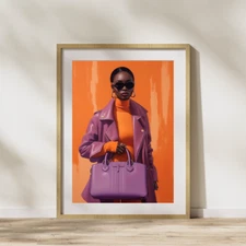 Purple & Orange, Black Woman Illustration, Digital Wall Art Poster Decor