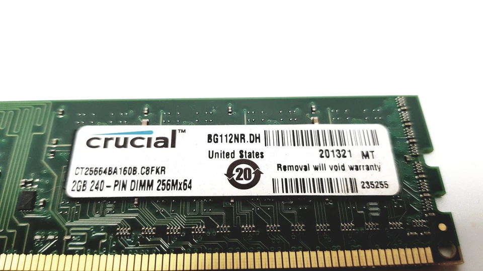 Crucial 2GB 240pin Dimm 256Mx64 DDR3 Desktop Memory CT25664BA160B.C8FKR - Image 2 of 3