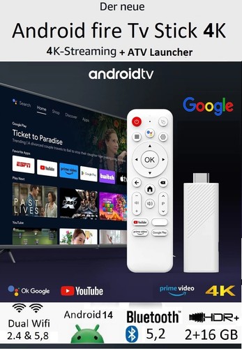 2025 Android 14 Fire Tv Stick Box 4K 2 Wifi BT-Sprachfernbedienung YouTube Apps+ - Bild 2 von 13