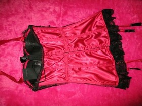 ANN SUMMERS UNDERWIRED BLACK/RED CORSET SUSPENDER "MARIE" SIZE 8 NWT