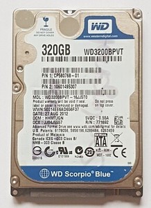 320 GB SATA Western Digital WD3200BPVT-16JJ5T0 5400rpm 8MB HDD 2,5" Festplatte
